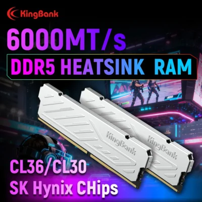 KingBank KJXS DDR5 SÉRIE SILVER HEATSINK 8GB / 8GBx2 / 16GB / 16GBx2 6000MHz Kit Dual Channel de Alta Velocidade para Computador
