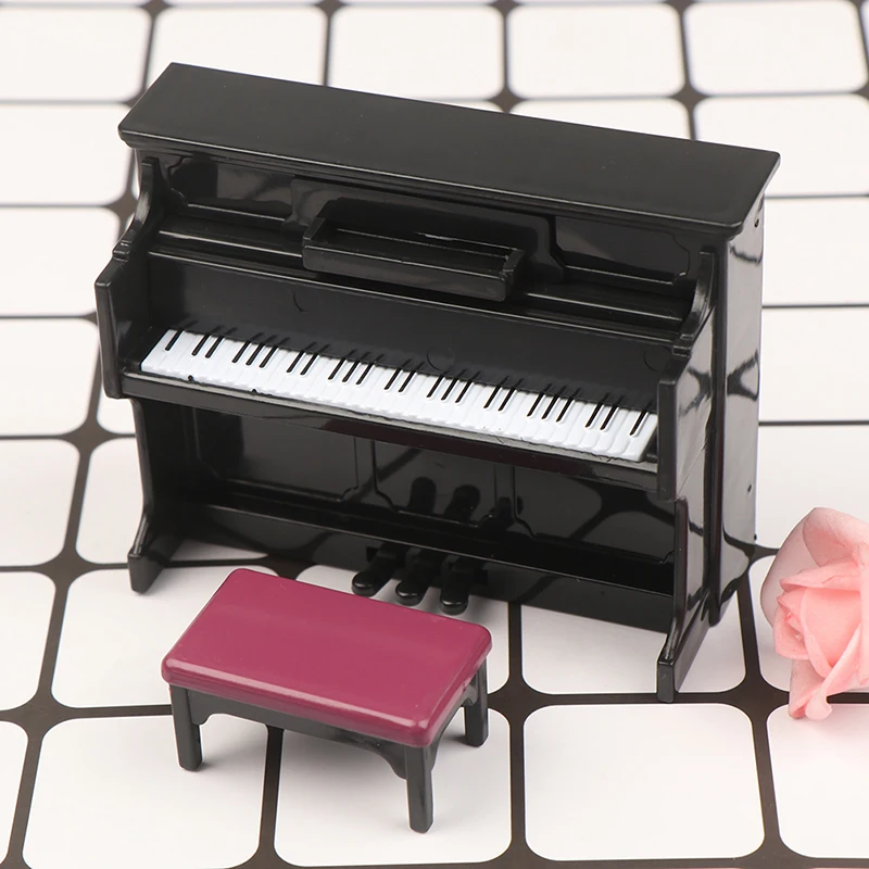 1/12 casa de bonecas em miniatura acessórios mini piano de cauda de madeira com fezes simulação instrumento musical modelo brinquedo casa de boneca decoração - Image 2