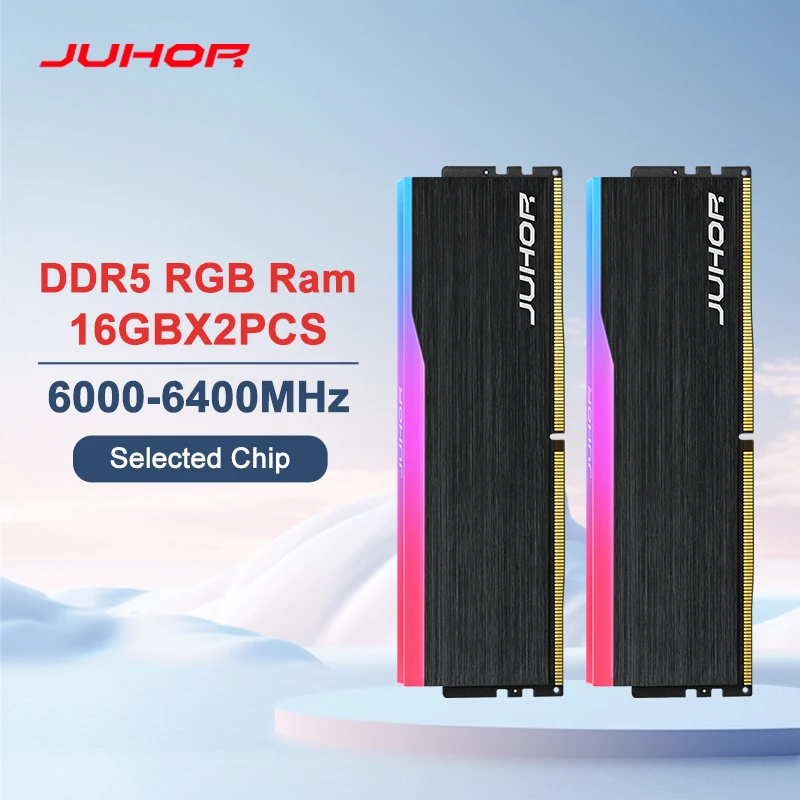 JUHOR Memoria Ram DDR5 RGB 16GB 6000MHz 6400MHz Desktop PC5 Computador Memória regulável de alto desempenho - Image 2