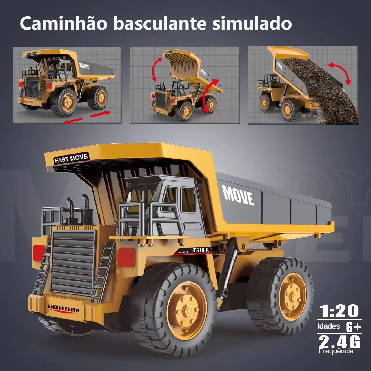 Zwn 1/16 1/20 escavadeira de controle remoto caminhão basculante modelo rc carro brinquedo simulação liga profissional veículo construção para crianças - Image 5