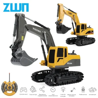 Zwn 2.4g 6/5ch escavadeira de controle remoto rc modelo carro brinquedo profissional liga plástico simulação veículo construção para o presente do miúdo