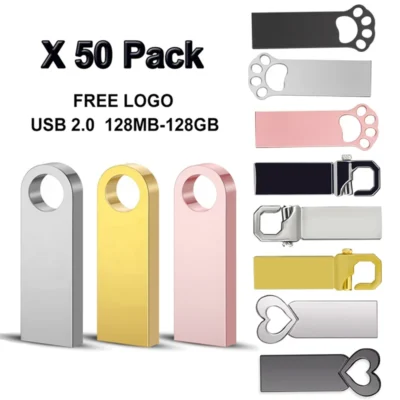 50 Unidades/Lote Pen Drives USB de Metal 1GB 2GB 4GB 8GB 16GB 32GB 64GB 128GB 128MB 256MB com LOGO Grátis