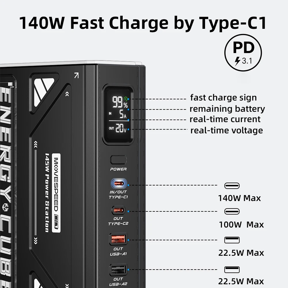 Movespeed z70pro power bank 70000mah 140w pd estação de energia de bateria externa de carga rápida com lanterna para laptop acampamento ao ar livre - Image 3