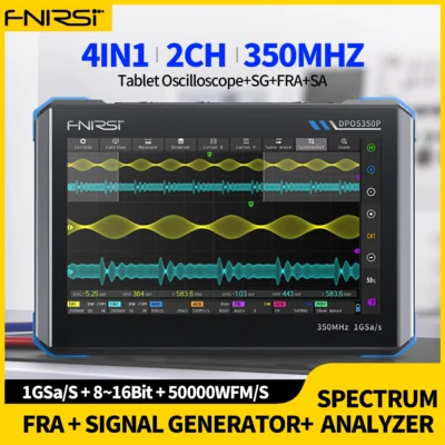 FNIRSI DPOS350P 4 em 1 Tablet Osciloscópio Digital 2CH 350MHz Gerador de Sinal, Analisador de Espectro, Analisador de Resposta de Frequência