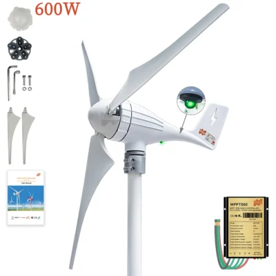 Gerador de turbina eólica de 3 5 lâminas 600W 12V 24V com controlador MPPT Gerador eólico doméstico de alta eficiência para carga de bateria