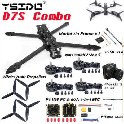 Mark4 7 polegadas 295mm distância entre eixos quadro de fibra carbono 2807 1300kv hélice motor sem escova 2.5w câmera vtx para fpv 7 "drone de longo alcance