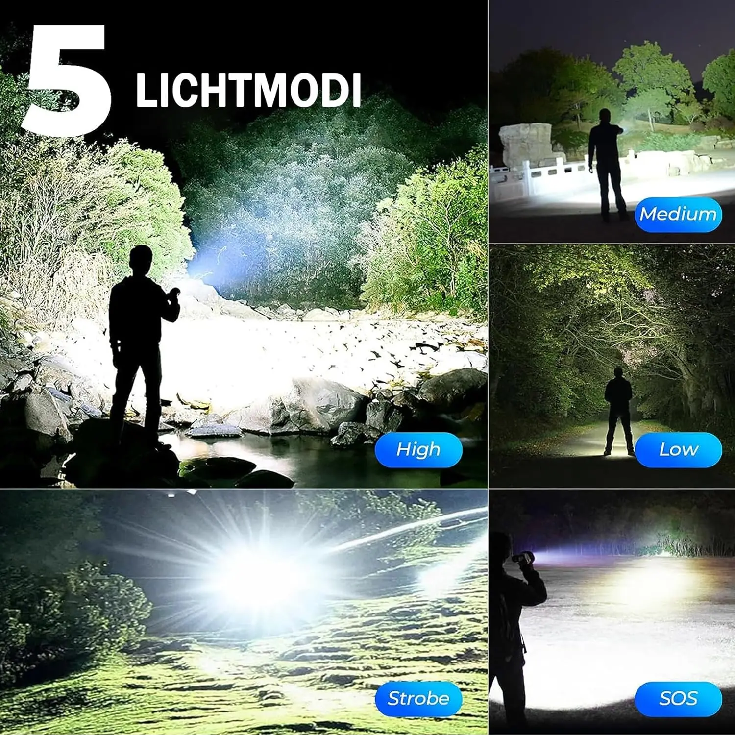 Lanterna LED recarregável super brilhante, portátil Ultra poder tocha lâmpada, lanterna de acampamento emergência ao ar livre, 1000000LM - Image 6