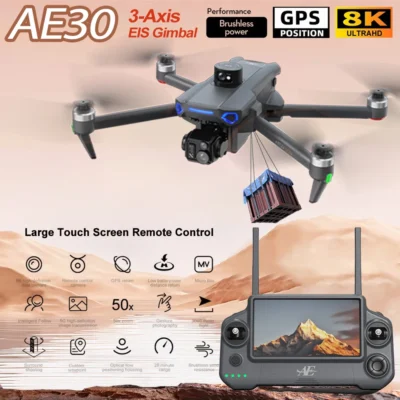 AE30 Ultra GPS Drone 4K Profesional HD Câmera 3 Eixos Gimbal Brushles Airdrop RC Quadcopter 5.5 polegadas Controle de Tela Drones de Pesca