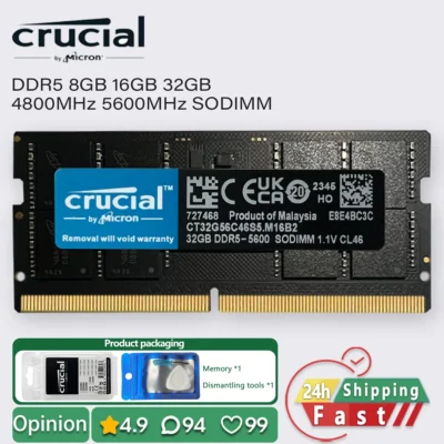 Memória Crucial DDR5 16GB 32GB 8GB 4800 5600 para laptop RAM PC5 38400 44800
