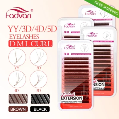 Fadvan marrom 4d/3d/5d cílios em forma de w cílios falso vison d/m onda natural macio cílios brasileiros pré-fabricados fãs extensões de cílios