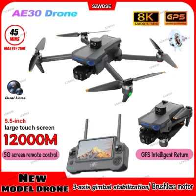AE30 Ultra GPS Drone 4K Profesional HD Câmera 3 Eixos Gimbal Brushles Airdrop RC Quadcopter 5.5 polegadas Controle de Tela Drones de Pesca