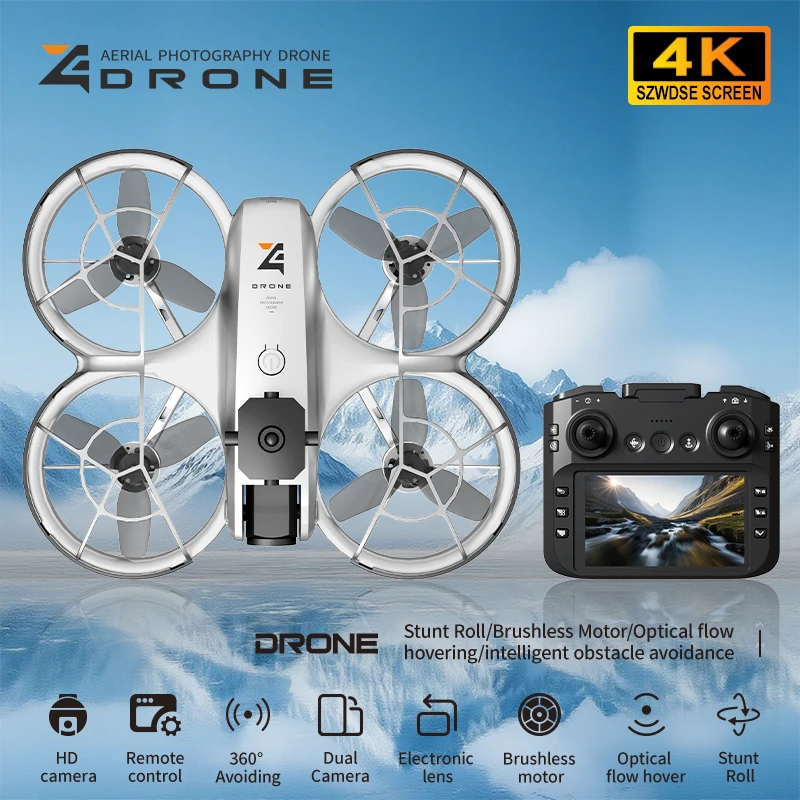 Novo z4 z4 drone 4k hd fotografia aérea sem cabeça motor sem escova fluxo óptico câmera dupla evitar obstáculos com tela drone brinquedo