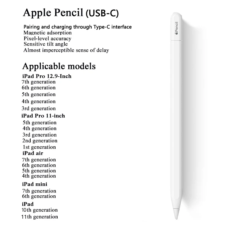 Para apple pencil pro 1st 2nd USB-C caneta stylus com display de energia de carregamento magnético para ipad pro m2 m4 mini ios tablet canetas toque - Image 5