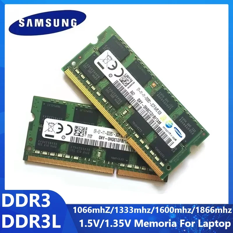 SAMSUNG Laptop RAM DDR3 DDR3L Memória Ram 2GB 4GB 8GB SODIMM Notebook 1066MHz 1600MHz 1866MHz Memória de alto desempenho 1.35/1.5V