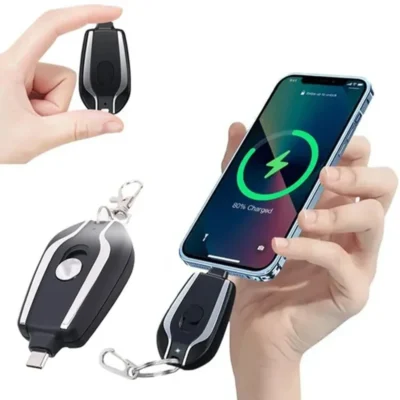 Power Bank Chaveiro 1500mAh Mini Carregador Portátil Recarregável com LED Bateria Externa para Emergência Celular