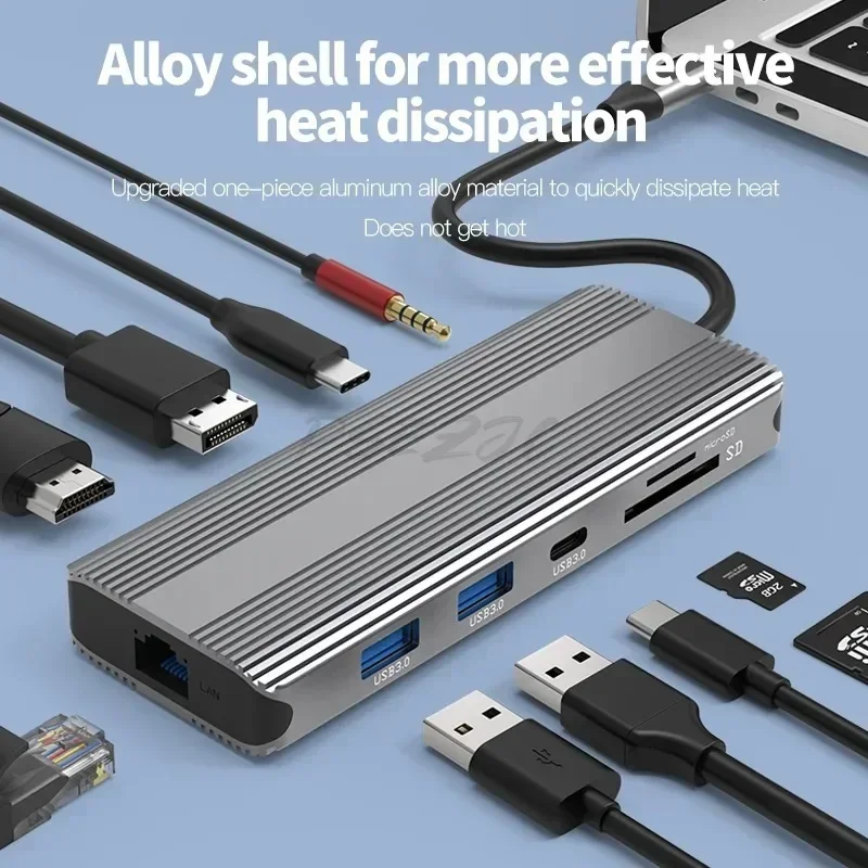 8K Ultra HD Type-C Dock HDMI 2.1 + DP1.4 Multi Tela Espansor de Hub USB Ten em Um - Image 5
