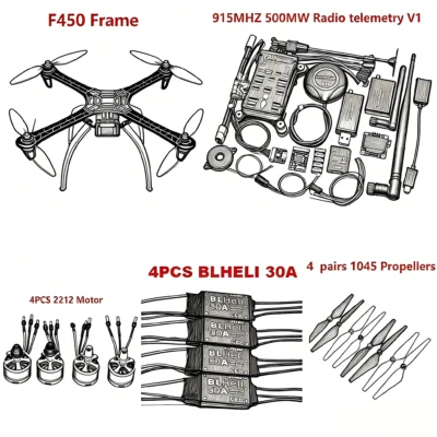 Kit de Drone RC F450 com Controle de Voo PIXHAWK2.4.8, Telemetria de Rádio 100MW, Quadcopter com Motor BLHELI 30A 2212 e ESC com Trem de Pouso