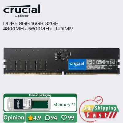 Memória Crucial DDR5 8GB 16GB 32GB 4800 5600 para Desktop PC RAM PC5 38400 44800