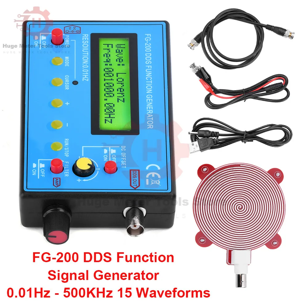 FG-200 DDS Função Gerador de Sinal, Frequência Contador, Módulo Fonte do Sinal, Sine, Quadrado, Sawtooth Waveform, 0.01Hz - 500KHz