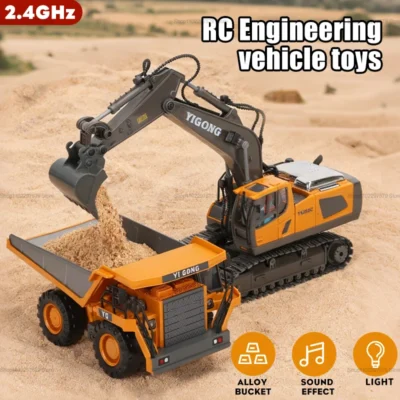 2.4g escavadeira de controle remoto caminhão basculante rc modelo carro brinquedo profissional liga plástico simulação veículo construção para crianças