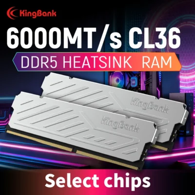 KingBank KJXS DDR5 SÉRIE SILVER HEATSINK 16GB / 16GBx2 6000MHz CL36 Kit Dual Channel de Alta Velocidade para Computador