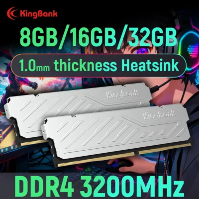 KingBank KJXS DDR4 SÉRIE SILVER HEATSINK 8GB / 8GBx2 / 16GB / 16GBx2 / 32G 3200MHz XMP Kit Dual Channel de Alta Velocidade para Computador