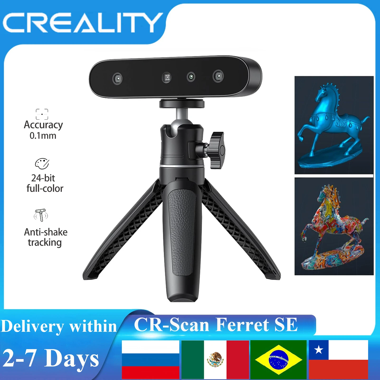 Creality CR-Scan Ferret SE 3D Scanner Anti-Shake Rastreamento 24 bits Full Color até 0,05 mm 30fps Digitalização para impressora 3D CREALITY