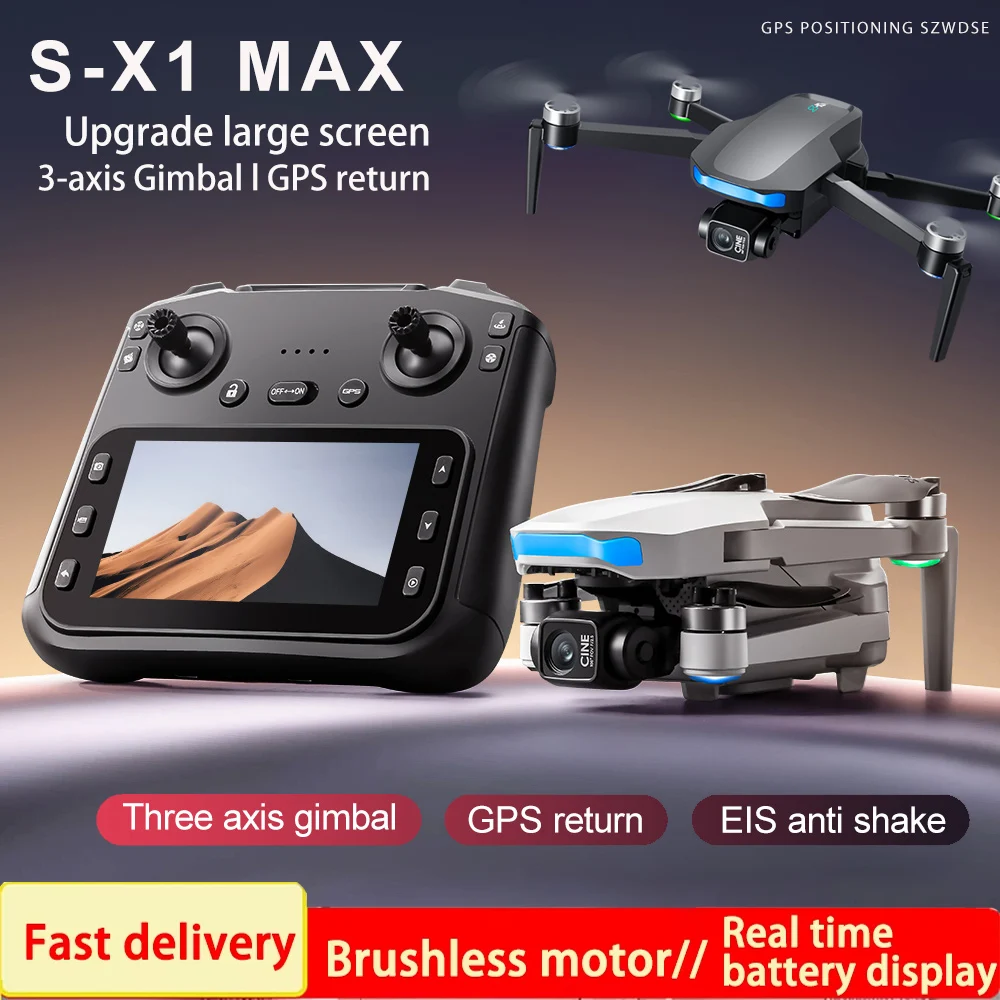 S-X1 MAX 4K Drone Profissional Com Câmera HD 3 Eixos Gimbal GPS Dron Brushless 5G WIFI Tela Controle Remoto RC Quadcopter Brinquedos - Image 2