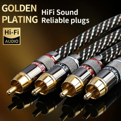 Yytcg cabo de áudio estéreo hifi rca 6n ofc macho para macho 2rca para 2rca cabo de áudio com conector banhado a ouro para amplificador de cd