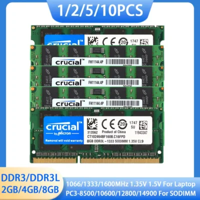 Laptop crucial ddr3 ddr3l ram 8gb 4gb 2gb 1066mhz 1333mhz 1600mhz PC3L-12800 10600 8500 memória sodimm para notebook 1.35v/1.5v