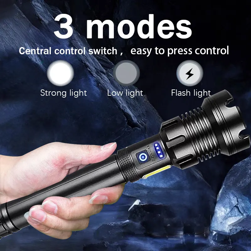 Lanternas LED de alta potência XHP390 Alto lúmen 1000000 Lanterna tática militar de luz forte recarregável para acampamento ao ar livre - Image 3