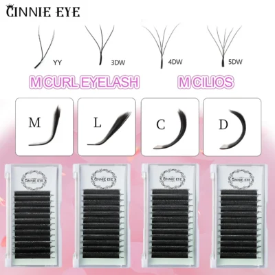 Novo 5dw m curl extensões de cílios 4dw 2d yy ventiladores de volume pré-fabricados 7mm 3dw lu/l pacotes de cílios individuais cilios 5w cabelo natural