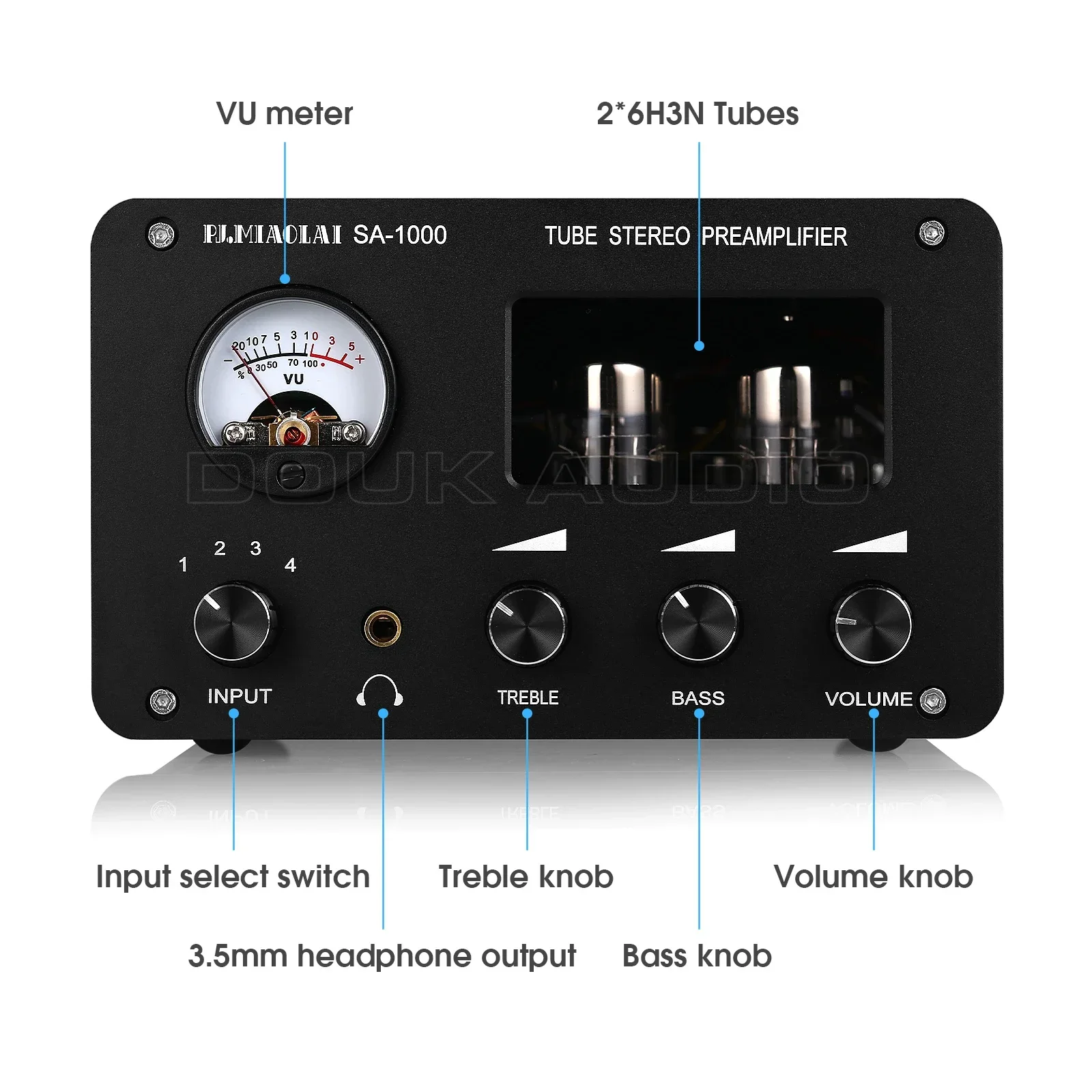Nobsound hifi tubo de vácuo pré-amplificador estéreo 4 vias switcher amplificador de fone de ouvido de mesa com medidor vu controle de agudos e graves - Image 2