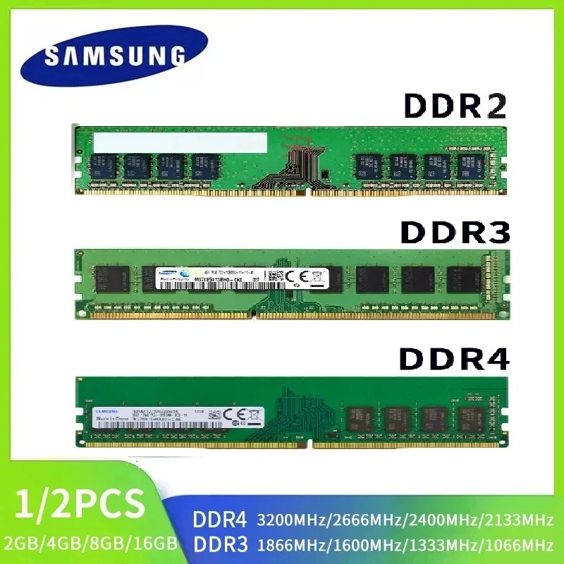 Memória SAMSUNG DDR4 DDR3 DDR2 RAM 16GB 8GB 4GB 2GB 3200MHz 2666MHz 2400MHz 1866MHz 1600MHz 1333MHz PC4 PC3 para Desktop