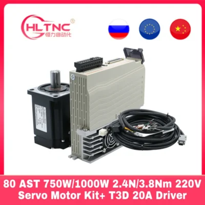 80 flange ac servo motor 220v 750w 1000w 2.4nm/3.8nm + driver T3D-L20A-RABN com cabo de 3m para máquina cnc