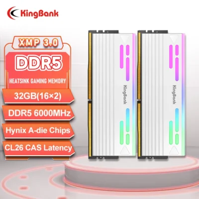 Memória KingBank SoarBlade KFRW DDR5 RGB Series 32GB (16GBx2) 6000MHz CL26 Hynix A die UDIMM para Desktop, ideal para PCs Gamer DIY
