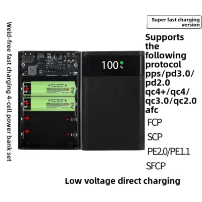 22.5w bateria caixa de armazenamento carga rápida 4x18650 duplo usb tipo c diy power bank capa caso para android micro usb para telefones inteligentes