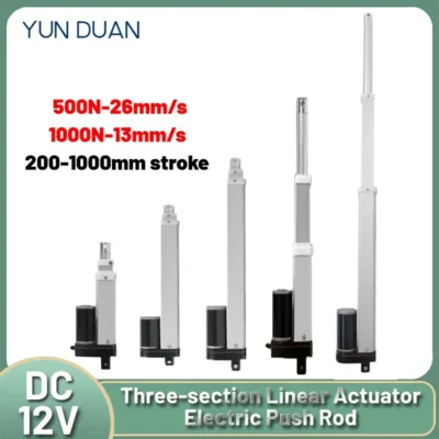 Haste de pressão elétrica multi-seção, dc12v, 3 seções, elevador de haste telescópica, cilindro elétrico alternativo linear de alto impulso