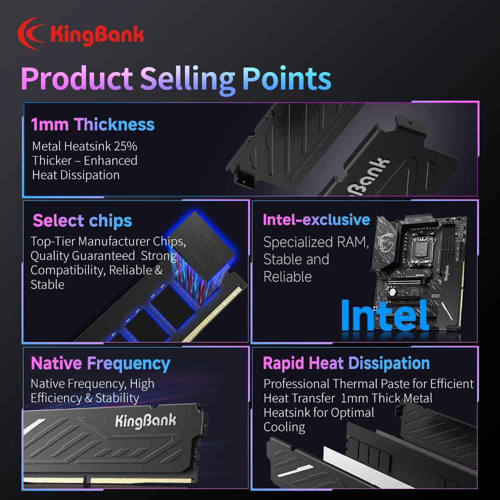 Módulos de memória KingBank KJIB DDR4 Intel de 8GB, 16GB, 1RAM e 8GBx2, 16GBx2, 2RAMs, 3200MHz, Módulo de Memória Dual Channel para Desktop Gaming. - Image 4