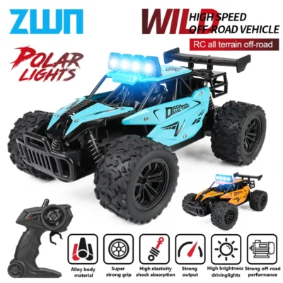Zwn 1:16 20 km/h carro rc com luz led 2.4g de alta velocidade fora de estrada escalada 2wd carro de controle remoto brinquedo presentes para meninos meninas crianças