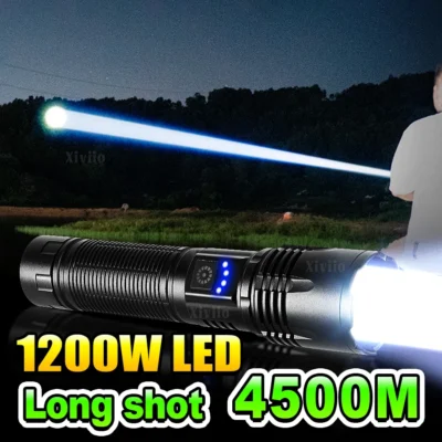 Lanterna ultra poderosa 1200w luz forte recarregável lanterna tática de longo alcance acampamento caminhadas tocha de alta potência