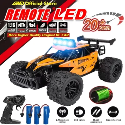 Carro de controle remoto rc drift racing 1:16 veículo fora da estrada liga 2.4g rádio caminhões de alta velocidade com luz led escalada presente brinquedo do miúdo