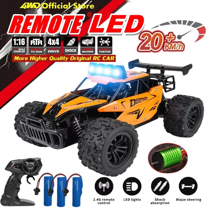 Carro de controle remoto rc drift racing 1:16 veículo fora da estrada liga 2.4g rádio caminhões de alta velocidade com luz led escalada presente brinquedo do miúdo