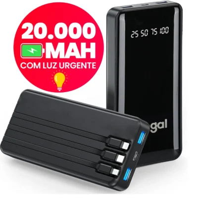 Power Bank 20000mAh com Lanterna Portátil Design Favos de Mel Bateria Externa Alta