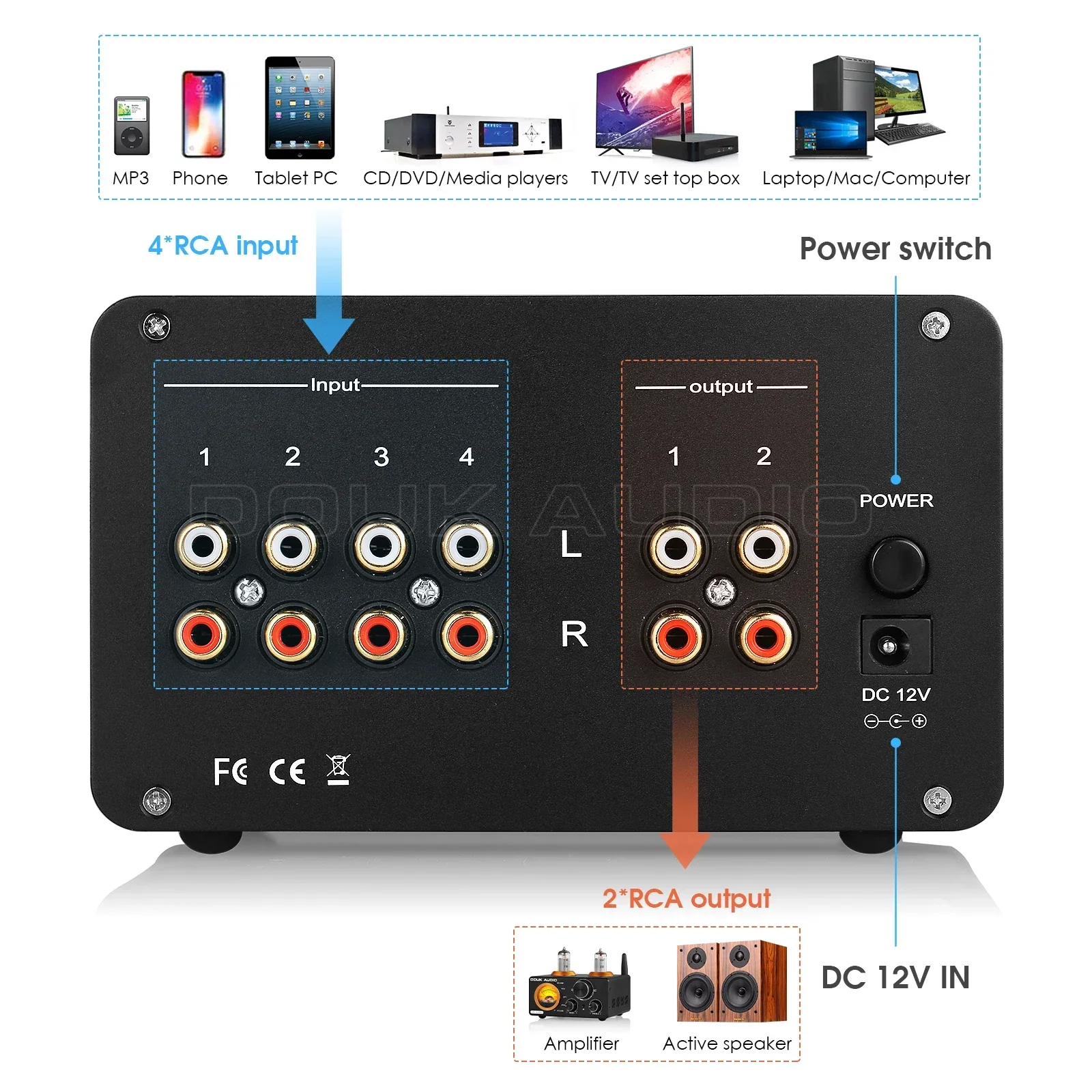 Nobsound hifi tubo de vácuo pré-amplificador estéreo 4 vias switcher amplificador de fone de ouvido de mesa com medidor vu controle de agudos e graves - Image 3