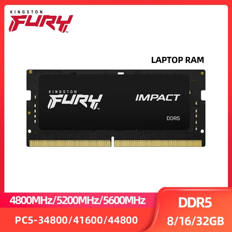 Kingston FURY Impacto DDR5 RAM 8GB 16GB 32GB 4800MHz 5200MHz 5600MHz SODIMM 1.1V 262Pin Notebook Memória