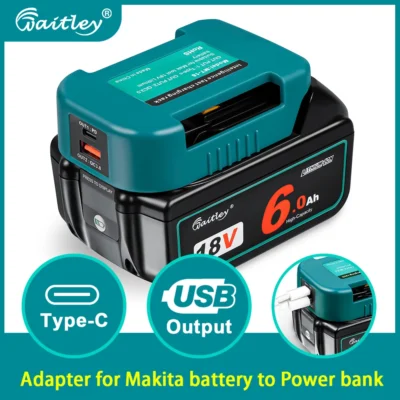 Adaptador de carregamento rápido para bateria Makita 18V 14V BL1860 baterias onvertidas para banco de potência com interface de saída dupla Rack portátil