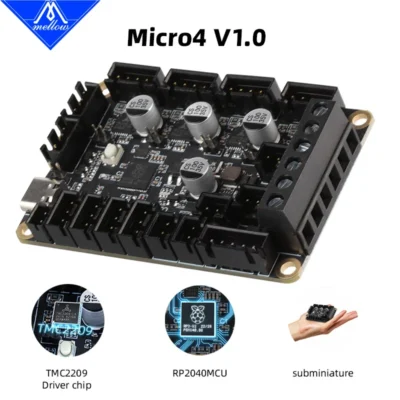 Mellow fly micro 4 v1.0 placa hv 4 eixos 32bit raspberry pi rp2040 para impressora 3d uart tmc2209, klipper canbus voron v0.1 ender3