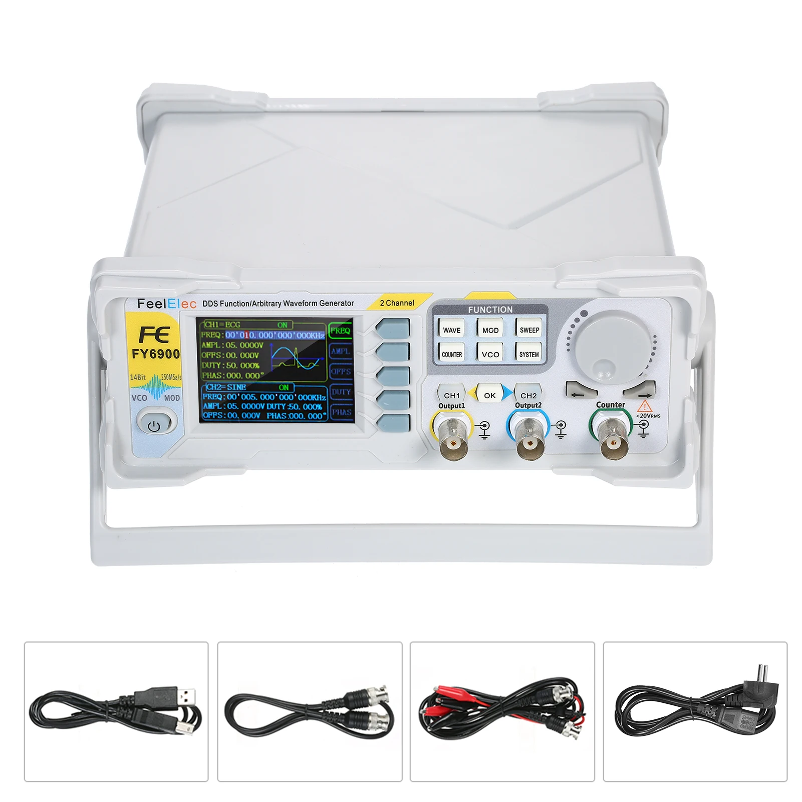 FY6900-100M Digital DDS Signal Generator, Dual-Channel, Signal Fonte Frequency Meter, arbitrária Waveform Generator, pulso