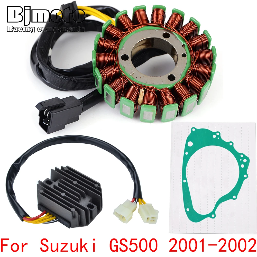 Bobina de estator do motor gs500 gs 500 2002 + retificador regulador de tensão para suzuki gs500 GS-500 2001 com junta